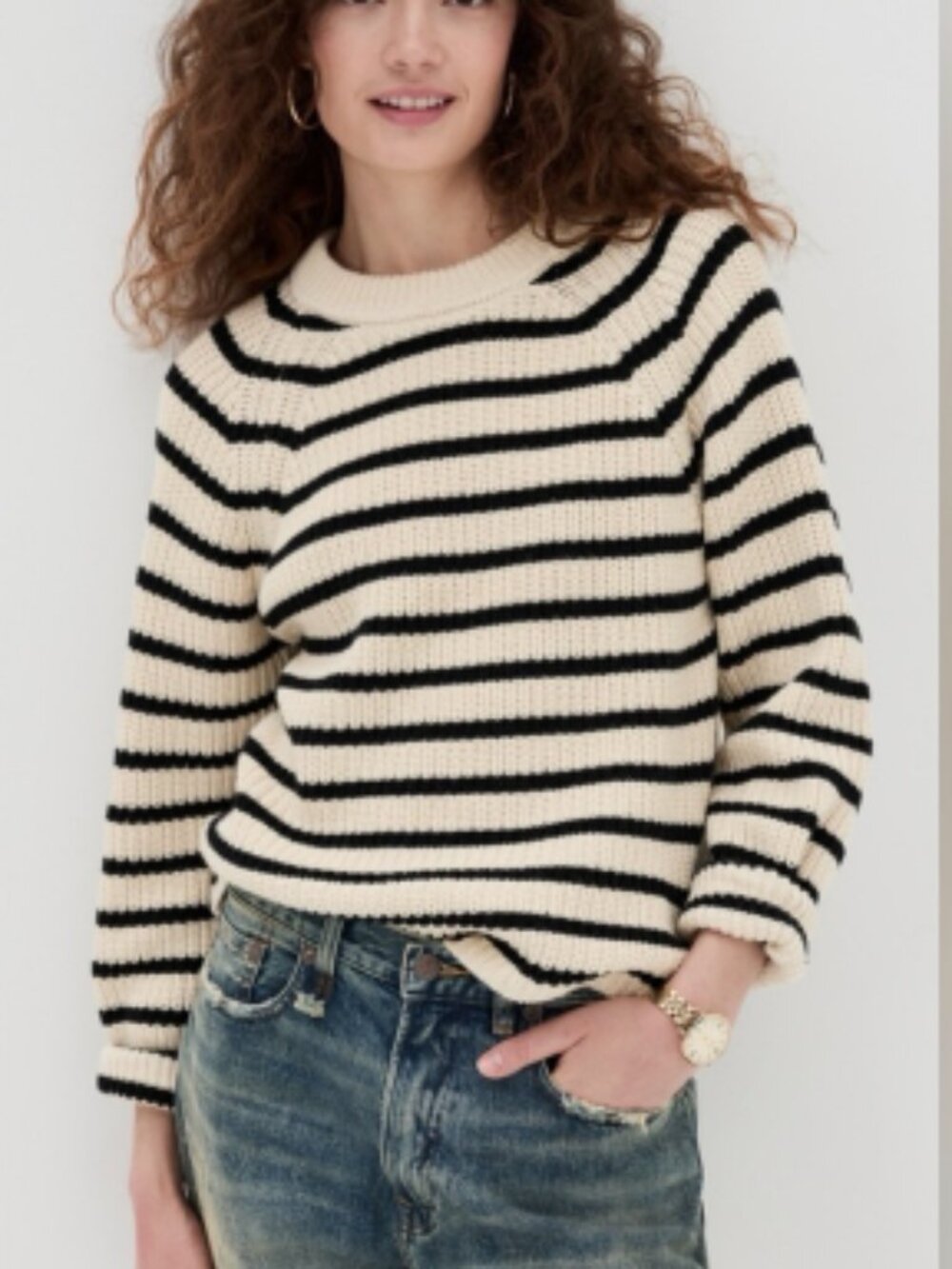 Alex Mill - Amalie Pullover - Ivory/Black Stripe - Size XL